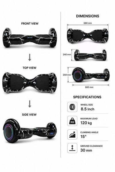 Ummelia MARS PRO 6 Smart Hoverboard |400W 8.5 Inch Self-Balancing Electric Scooter |36V Battery Bluetooth Speaker|LED Wheels | 25 km/h | 20-25 km Range | 120kg Capacity