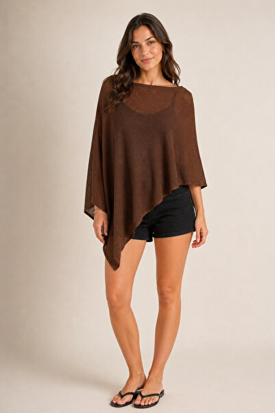Sebir Moda Asymmetrical Cut Transparent Summer Knitwear Poncho