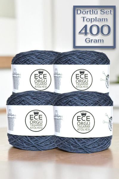 Ece Örgü Tasarım Atölyesi Indigo Blue, Twisted Bamboo Cotton Knitting Yarn Se...