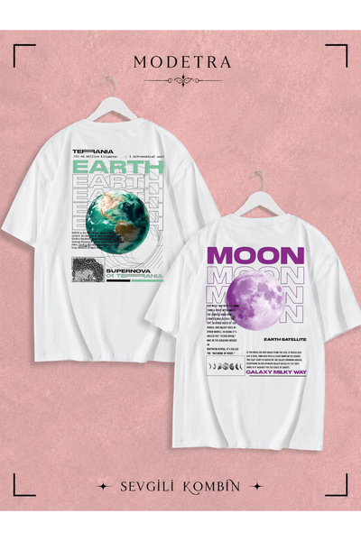 Modetra تي شيرت نسائي ورجالي مطبوع عليه World Moon SIRT، مجموعة من قطعتين، مق...