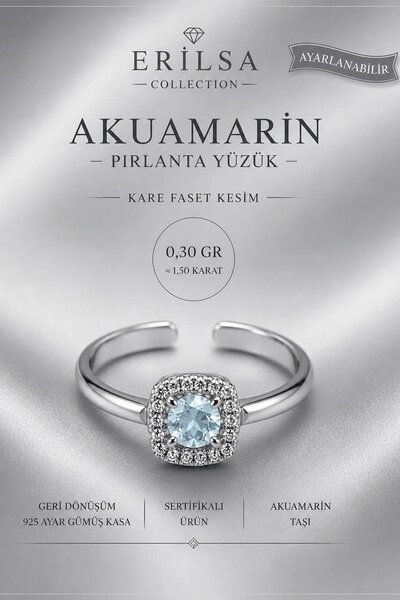 Erilsa Sertifikalı Akuamarin Taşı Pırlanta Model Kare Faset Kesim 1,50 Karat ...