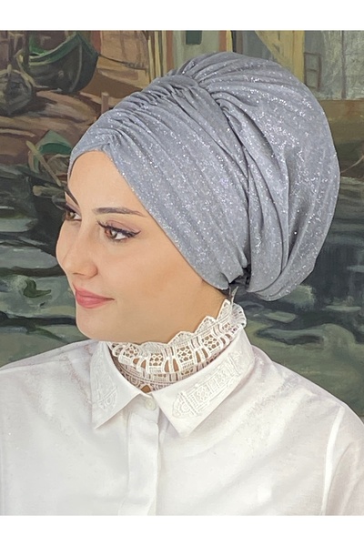 MY UKİYO STORE Tesettür Sade Model Simli Büzgülü Abiye Bone Şal