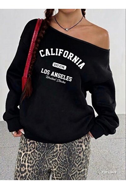 FUFLUNS California Est Printed Oversized Women's Boat Neck Sweatshirt