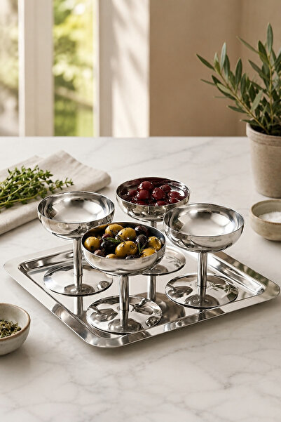 KaiHome Stainless Steel 4-Piece Footed Bowl Luxury Square Tray Presentation S...