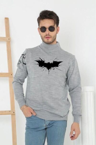 Mariposa Secret Men's Half-Turtleneck Sweater Printed Woven Knitwear - Gray