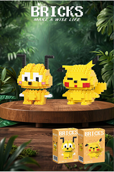 Bricks make a wise life Pluto ve Pikachu 3D Yapboz - İkili Set - Mikro Blok Y...