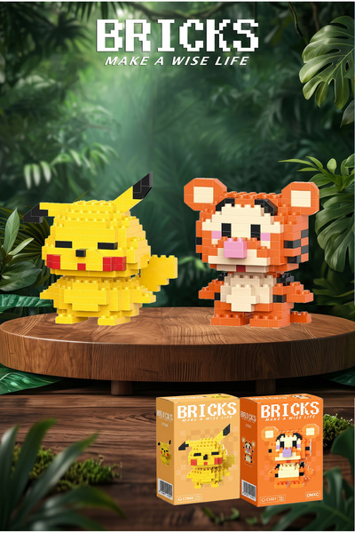 Bricks make a wise life Pikachu ve Tigger 3D Yapboz - İkili Set - Mikro Blok ...