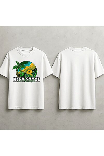 ELFERA Uzay Cannabis Need Space White Printed Tshirt