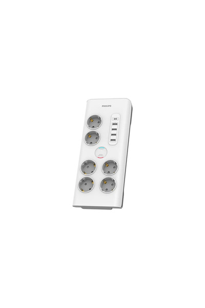 Philips SPN7060WA/62 6 Soket Akım Korumalı Priz 900 Joules 2Mt Kablo 1xUsb-C ...