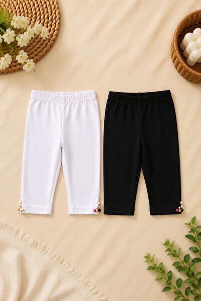 mini kanka Girl's Pearl Capri Leggings 100% Cotton Lycra Summer Stretchy Legg...