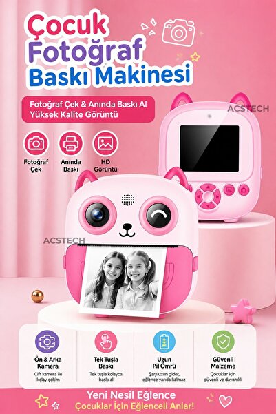 ACSTECH Fotoğraf Çıkaran Çocuk Fotoğraf Makinesi | Termal Yazıcı Kamera | 6+1...