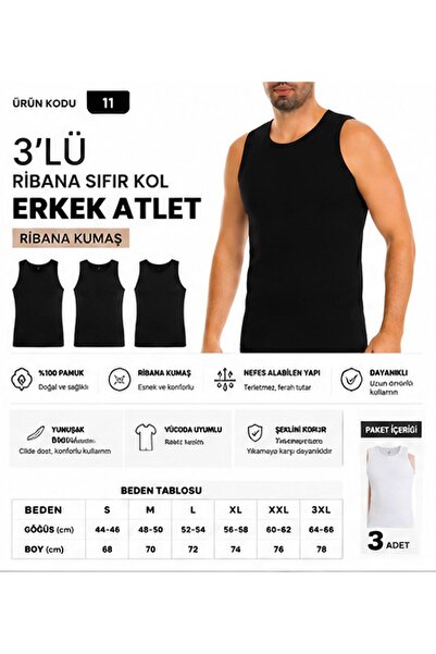 Yıldız Çamaşır Men's Ribbed Zero Sleeve Crew Neck 100% Cotton Undershirt (10-...