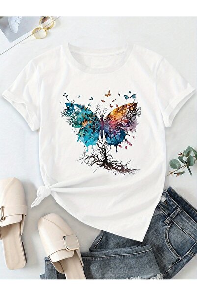 mercoledi Women's Mix Printed Crew Neck Regular Fit T-Shirt