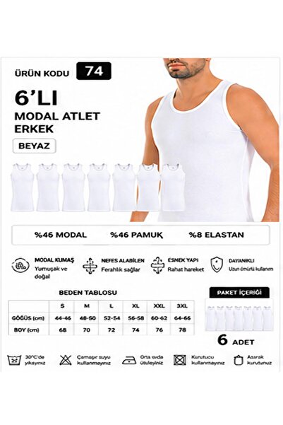 Yıldız Çamaşır Men's Modal Lycra Strap Undershirts (70-71-72-73-74) - 6 Pieces