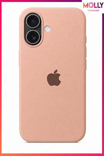 Molly iPhone 17 İçin Elma Figürlü Kum Pembesi Liquid İçi Kadife Mat Silikon K...
