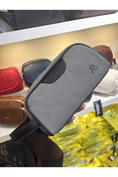 Çanta Trend M 433 Canvas Handbag / Clutch / Makeup / Shaving Bag Gray-Brown
