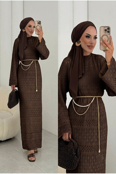 Lovely butik فستان طويل نسائي محبوك شفاف مبطن
