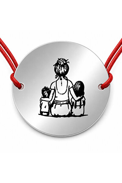 Simoshop 925 silver bracelet with coin mother with little girl and boy, adjus...