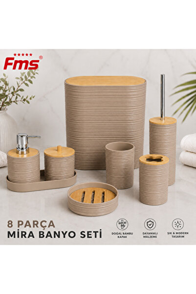 FMS MİRA 8 PARÇA | MODERN BANYO SETİ | BAMBU KAPAKLI | KAHVE |