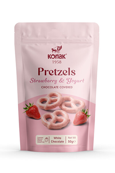 KONAK Yoğurtlu Çilekli Beyaz Çikolata Kaplı Pretzel 50 GR