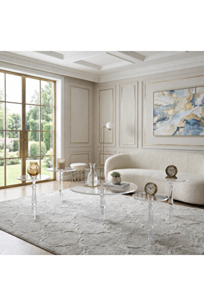 on home Modern Luxury Clear Acrylic Furniture Dining Table Set 5Pcs Round Acr...