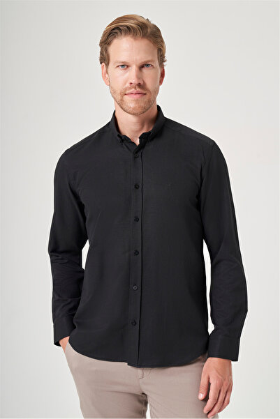 İmza Μαύρο πουκάμισο με κουμπιά στο γιακά, Oxford Slim Fit, βαμβακερό 1004265284