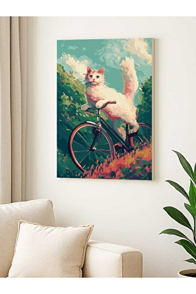 ocean velas Bisikletli Maceraperest Kedi ,Kanvas Tablo - 50 x 70 cm