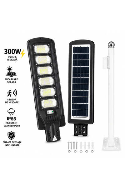Jortan Lampă solară 300W cu 6 panouri, senzor de mișcare și telecomandă