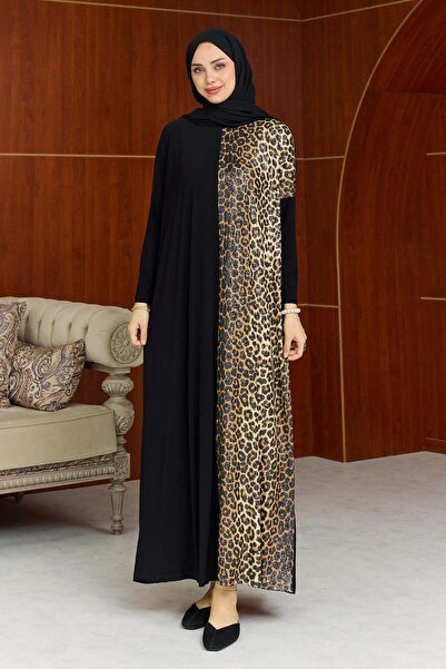 Hülya Keser Sandy Leopar Detay Elbise - Siyah