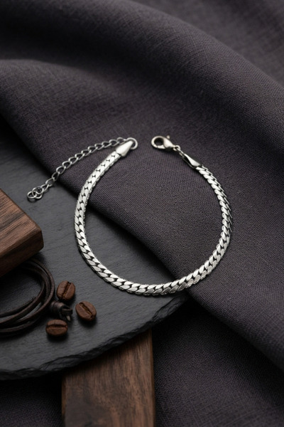 Generic Brand 316L Steel Silver Color Crushed Cuban Chain Model Men's Bracelet