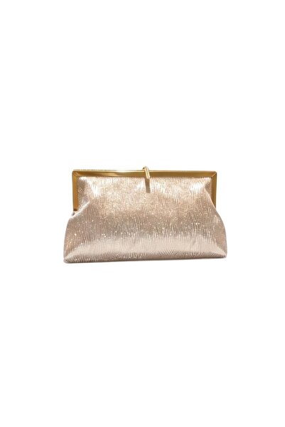 Sose Moda Elegant Lock Detailed Shiny Evening Dress and Shoulder Bag - Gold G...
