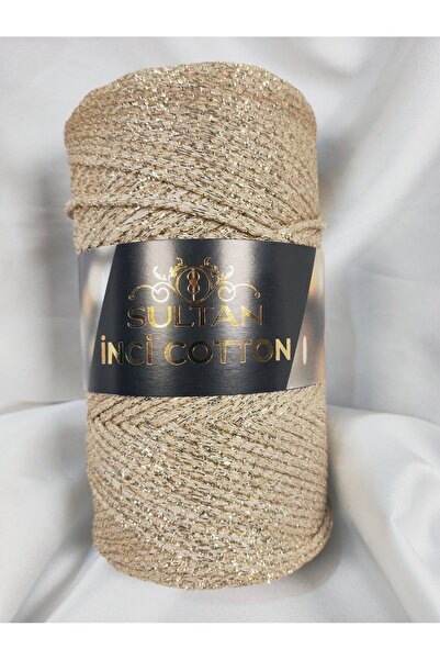Sultan İnci Cotton Gold Glitter Hand Knitting Yarn (1 Piece) (Macrame Yarn) C...