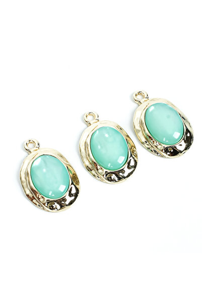 yfhobi 1 Adet - 33 mm Su Yeşili Renk Taşlı Oval Uç, Charm Uç, Altın Kaplama 1...