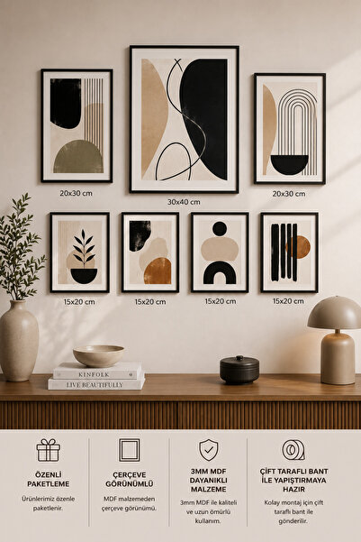 UNT 7'li Çerçeve Görünümlü Matisse Tablo Seti | Bohem Soyut Modern | İskandin...