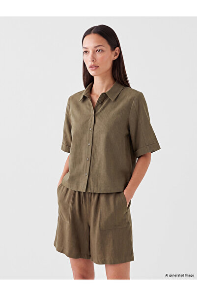 LC Waikiki Khaki Linen Look Women's Shirt