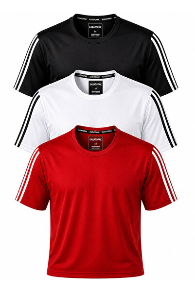 Karatopak Tricou sport din țesătură respirabilă, cu 3 dungi pe mâneci și func...