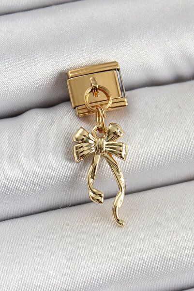 Mega Bazaar 316L Steel Dangle Long Bow Model Gold Color Nomination Charm