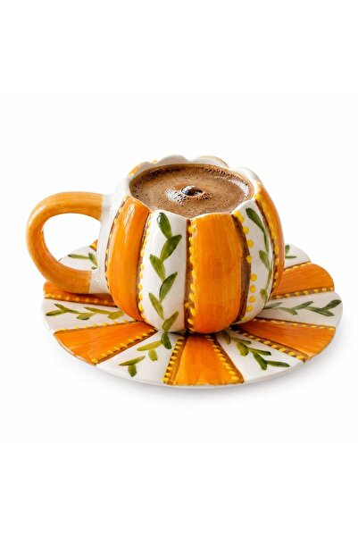 Genel Markalar Balkabağı Tasarımlı Seramik Kupa ve Tabak Seti | Pumpkin Coffe...