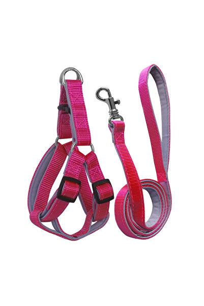 Generic Brand Woven Dog Chest Leash Set with Travel Strap 40*60-110 cm Pink