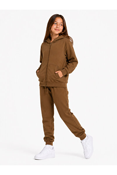 GİYİCEM TEKSTİL Girl's 2-Thread Seasonal Hooded Zippered Tracksuit Set G2027-9