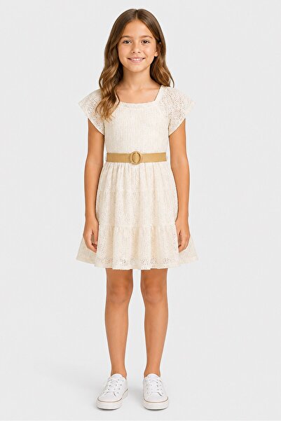 Willow & Whistle Kids Girl Textured Short Sleeve Dress, Off White