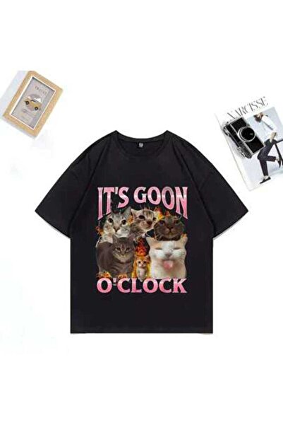 LİNA06 تي شيرت مضحك برسومات قططية "IT's GOON O'CLOCK" للرجال والنساء، ملابس ك...