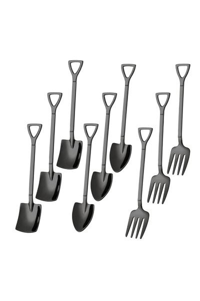Choice1 S black 9pcs Stainless Steel Square Spade Fork Pointed Shovel Dessert...