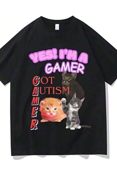 4Car تي شيرت I Am Autistism Gamer Cat برسومات مضحكة ومرحة، قميص قطني غير رسمي...