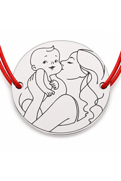 Simoshop Brățară argint 925 cu bănuț Mama sărutând bebelușul, șnur reglabil —...