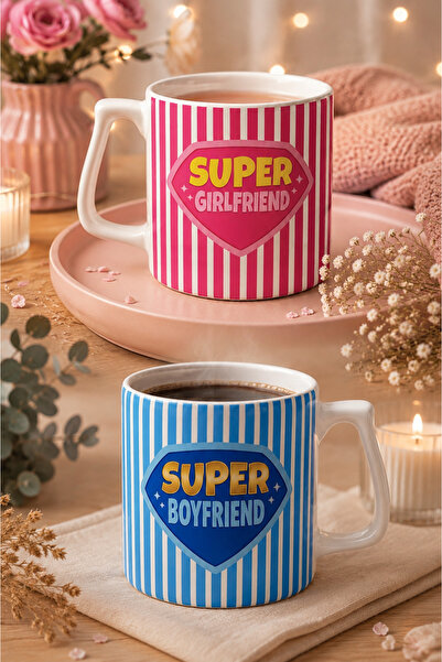 Eylül Design Super Girlfriend-Boyfriend Double Mug Cup Husband-Wife Gift Luxu...