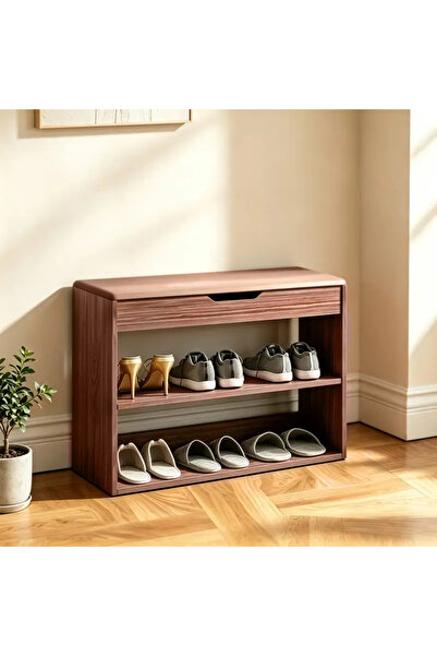 Arabest Wooden Shoe Bench with Storage Drawer, 2-Tier Open Shoe Rack Organize...