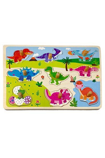Sunman Puzzle din lemn, Dinozauri dragalasi, 9 piese
