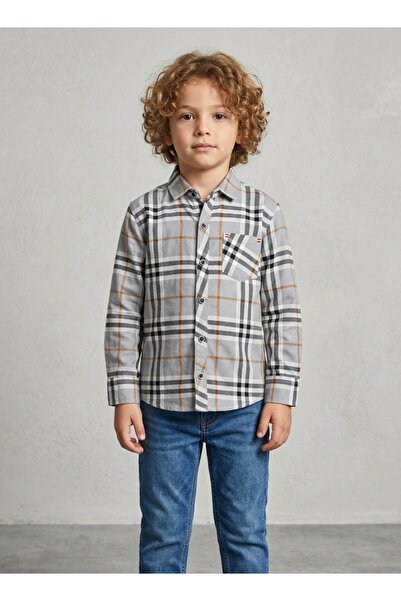 Babyqlo Boys Grey Checkered Casual Cotton Shirt