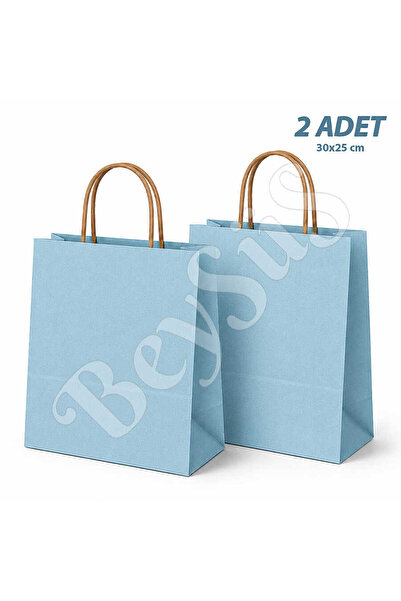 BeySüS 30x25 cm Hediyelik Kağıt Çanta Mavi 2 Adet